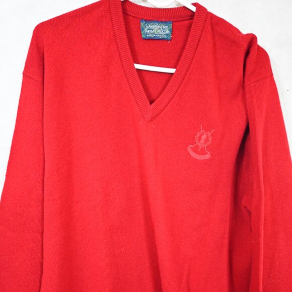GORGEOUS St Andrews Links Made in Scotland 100% Wool Red Jumper V-Neck Sweater L - Picture 2 of 4